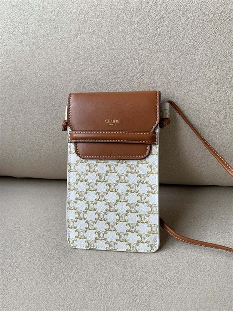 CELINE Triomphe Canvas Lambskin Phone Pouch With Flap.